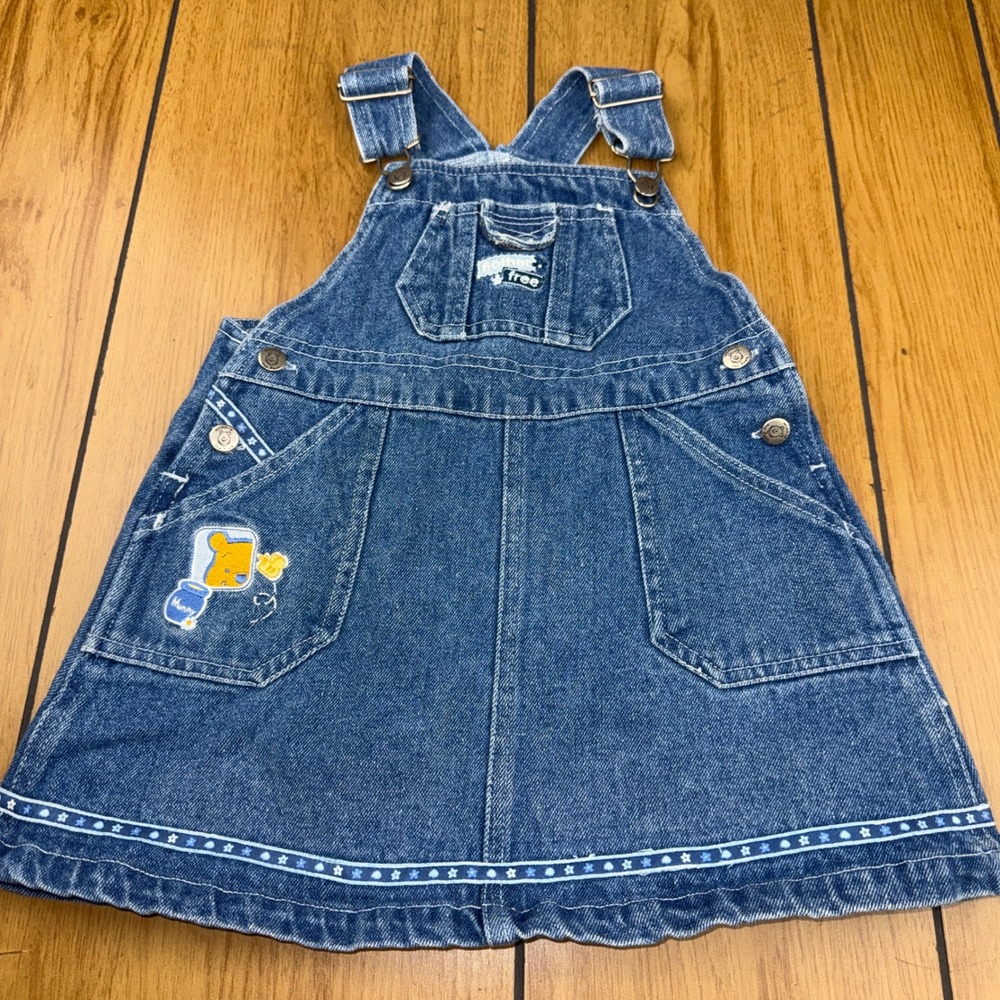 VTG Disney‎ Winnie the Pooh Denim Overall Dress 3T Blue Cotton Jumper 74413005